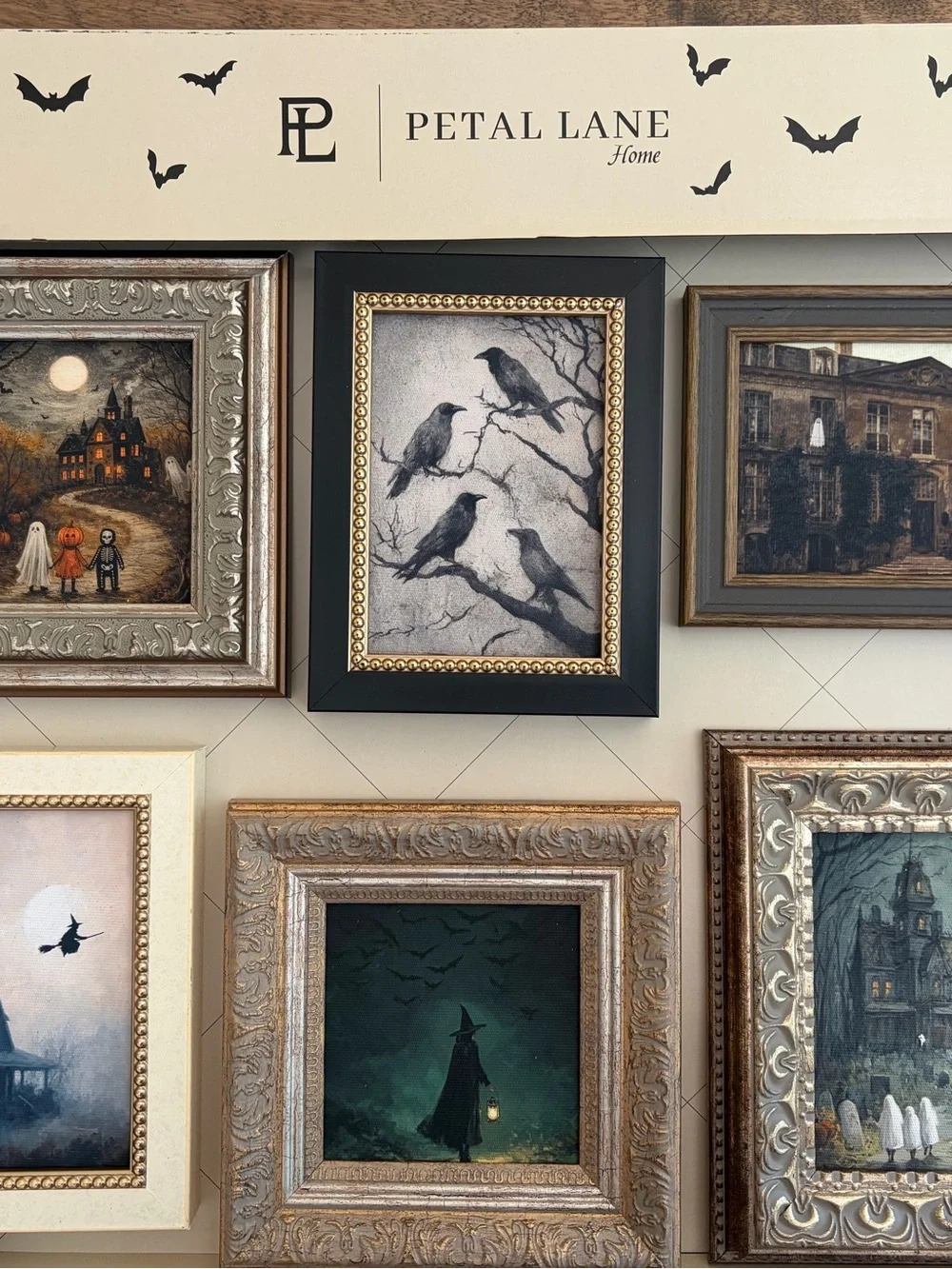 Petal Lane Home Halloween Framed Art Set of 6 Gothic Wall Décor NIB VHTF SET